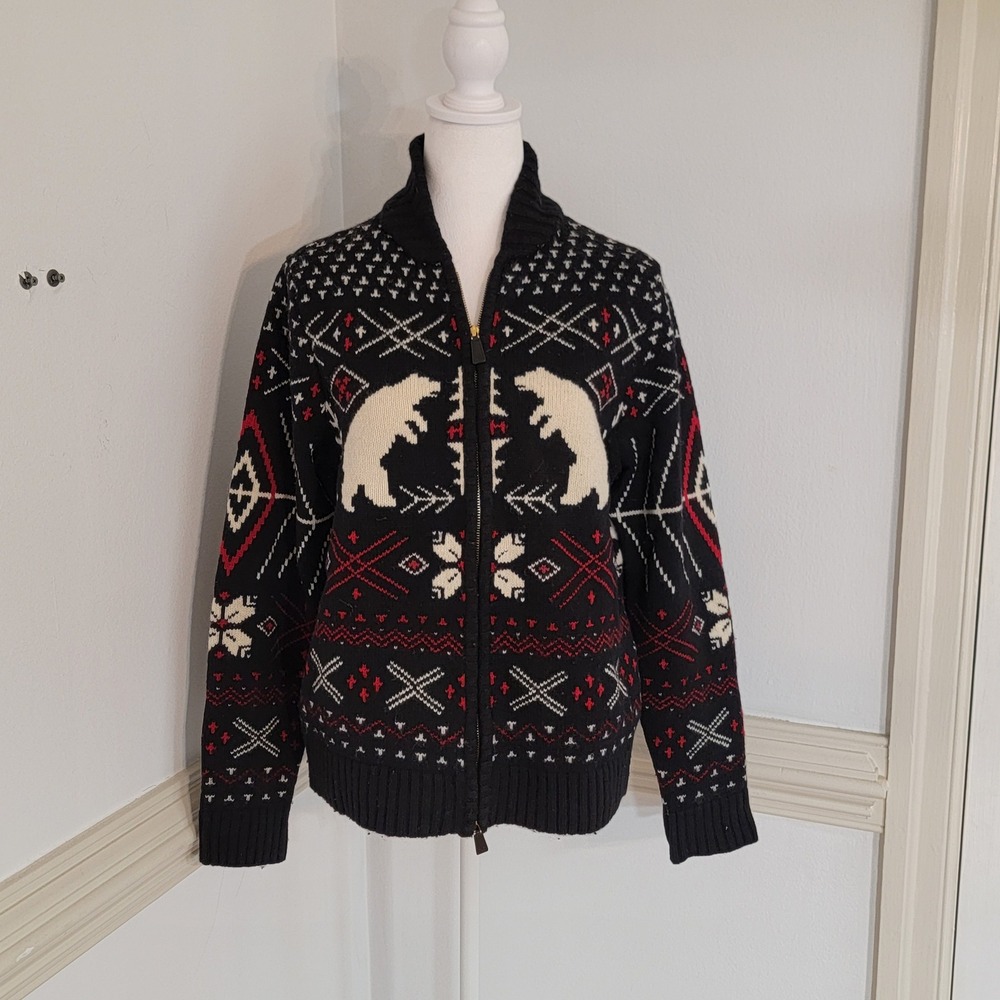 Vintage Lauren Ralph Lauren Cardigan Sweater Fair Isle Lambswool Zip Women's L - Picture 2 of 11